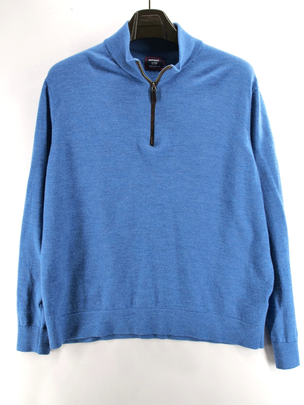 UNTUCKit Sweatshirt Mens XL Light Blue Extra Fine Merino Wool 1/4 Zip Pullover